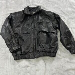 VTG 90s Greg Bell‎ Leather Bomber Jacket Mens Medium Black Full Zip Raglan Korea